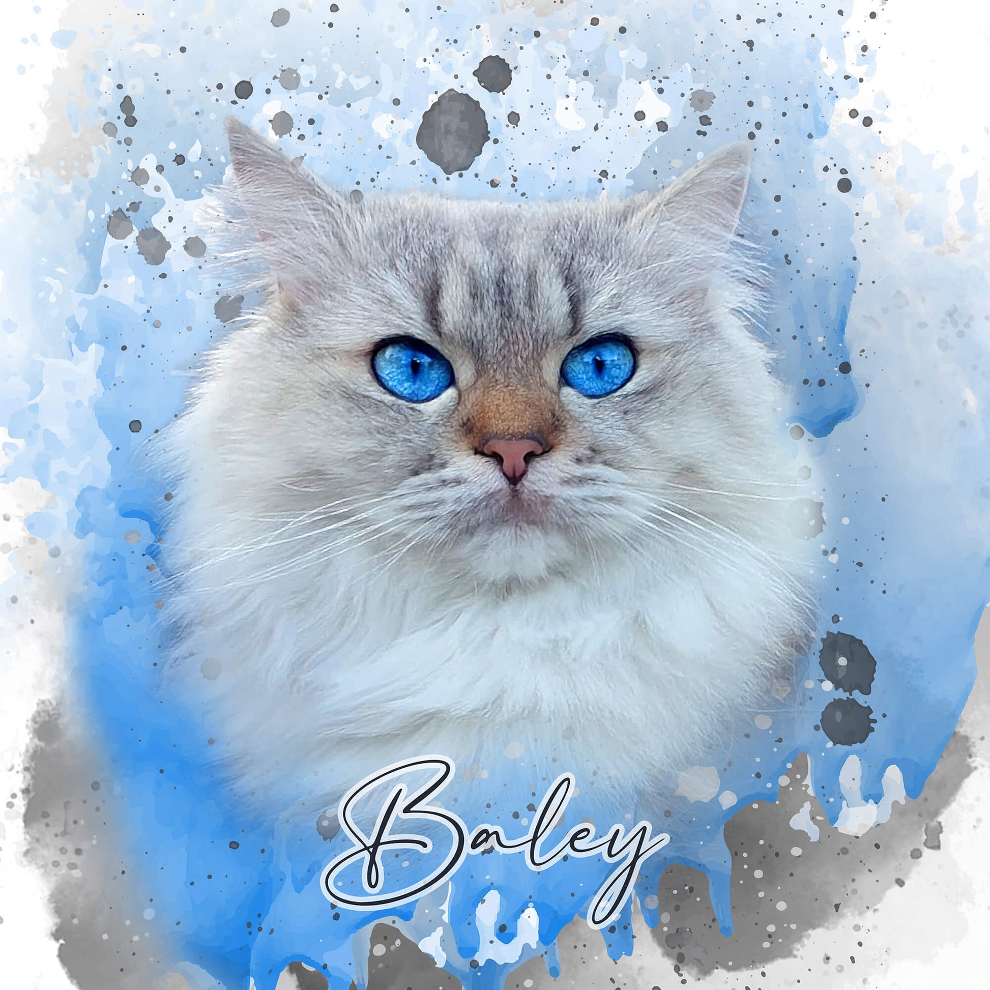 Katzenportrait Wasserfarbe mit blauen Augen