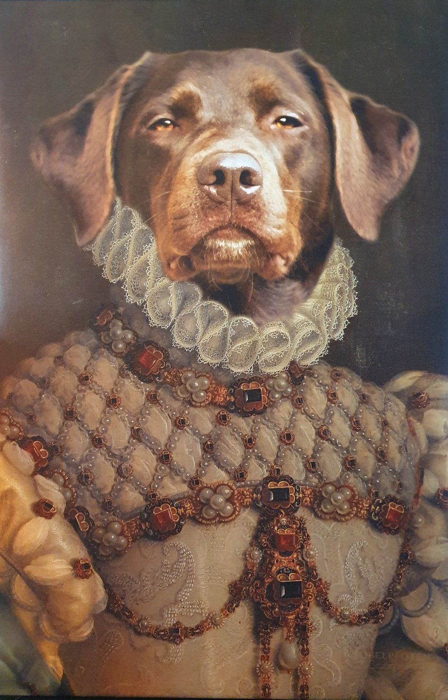 Ernst schauender Hund auf einer Leinwand als Porträt