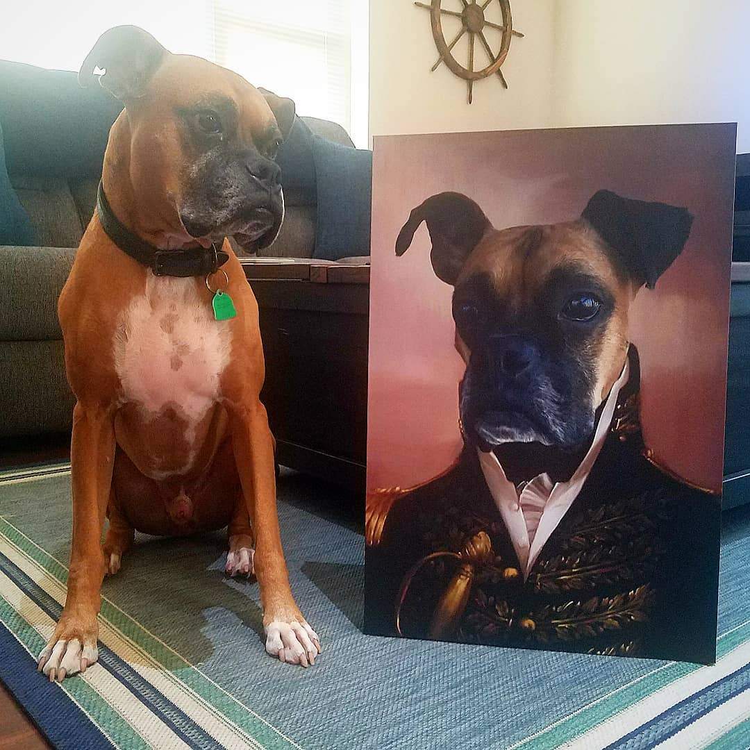 Ein Gemälde Hund auf dem Boden