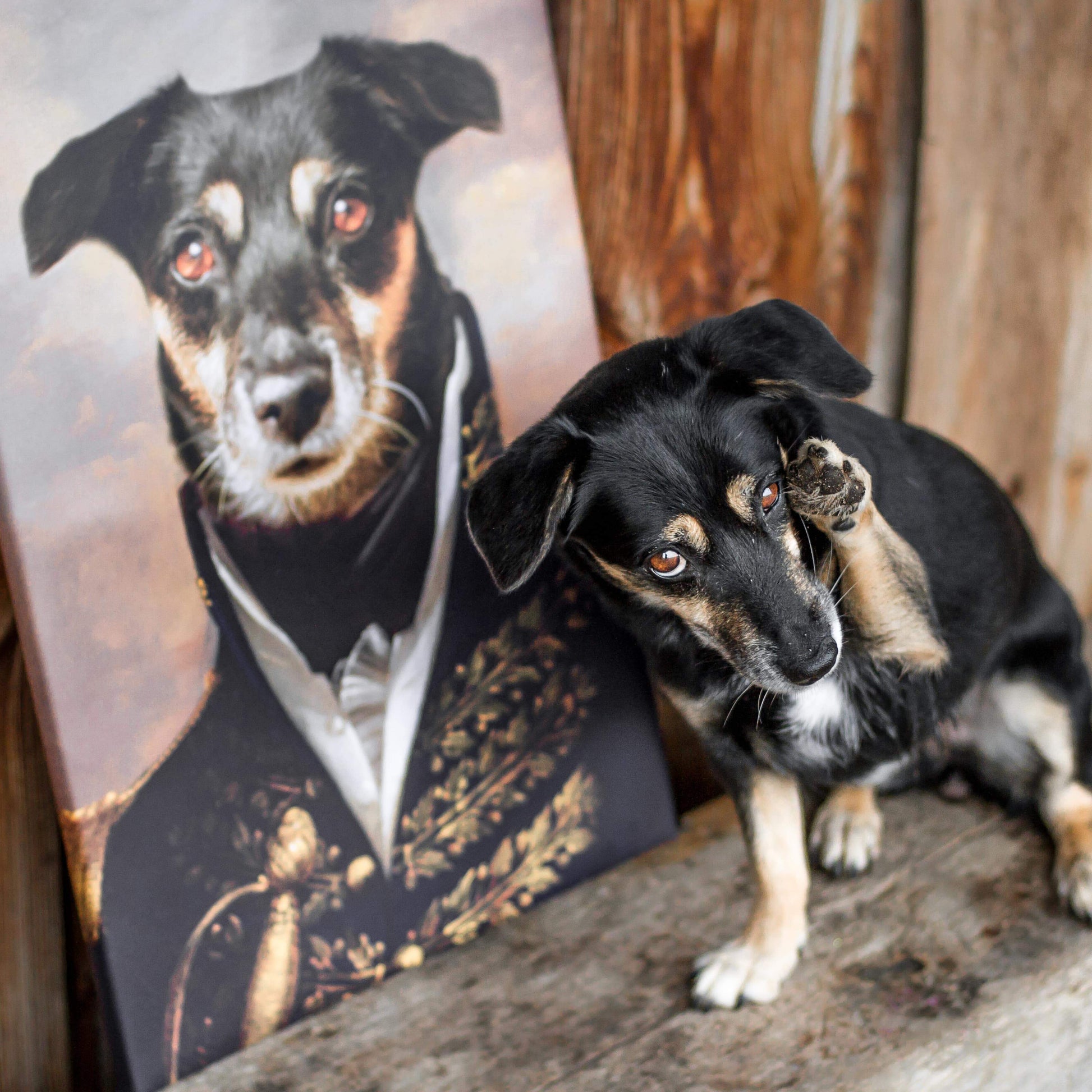 Haustier Portrait in Kleidung auf Leinwand Der Offizier