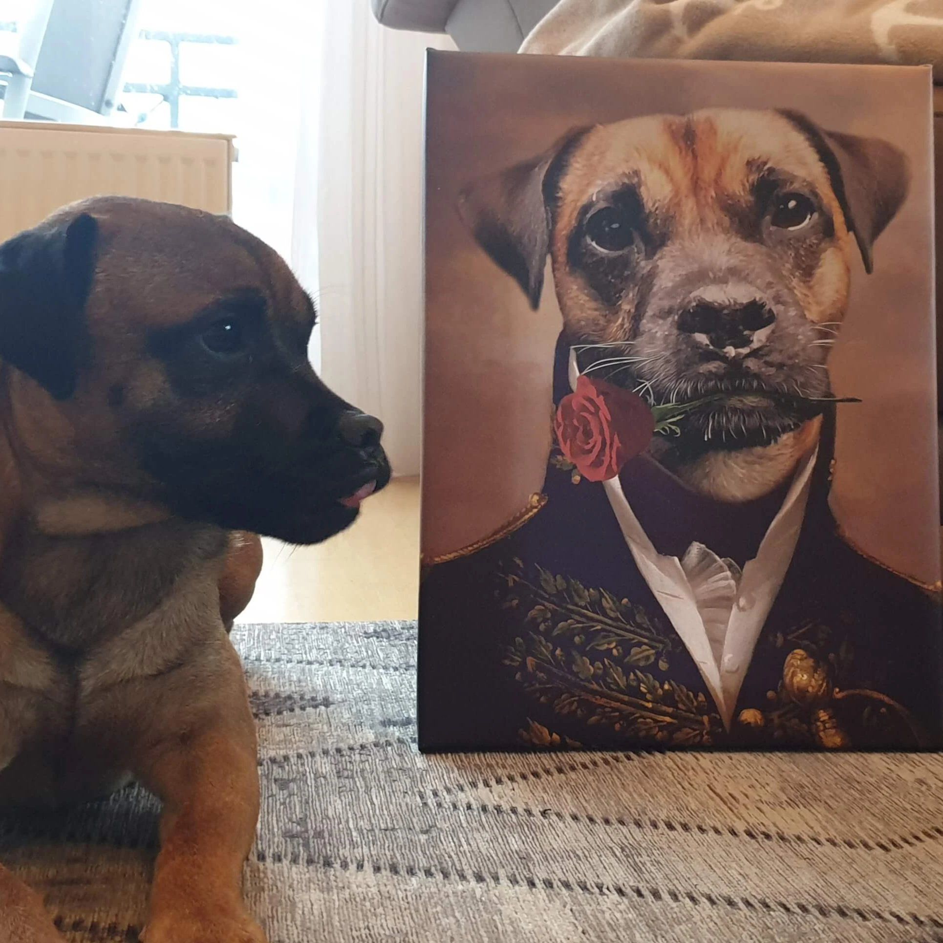 Porträt eines Hundes im Anzug Uniform Gemälde