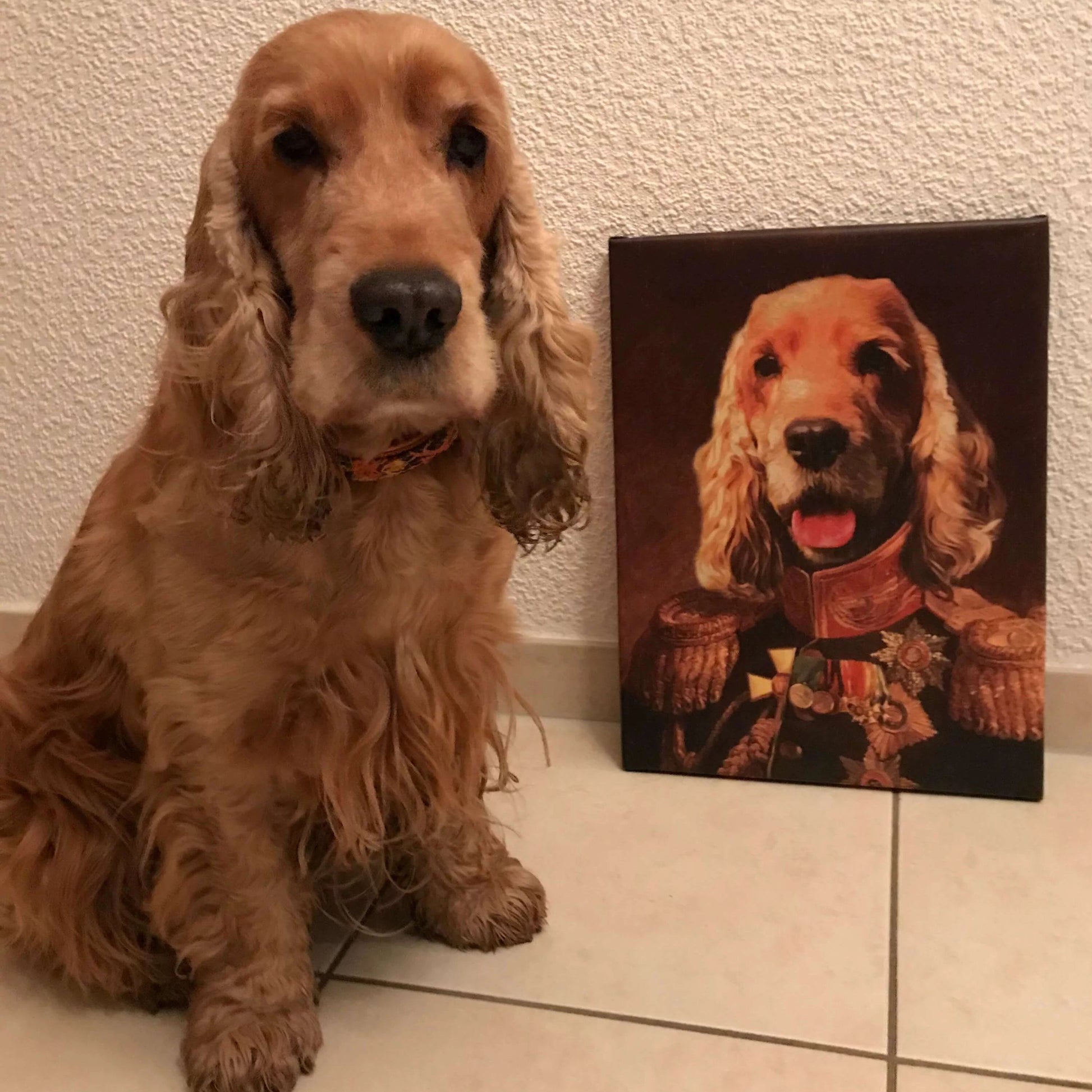 Portrait Hund in Uniform Gemälde Haustier