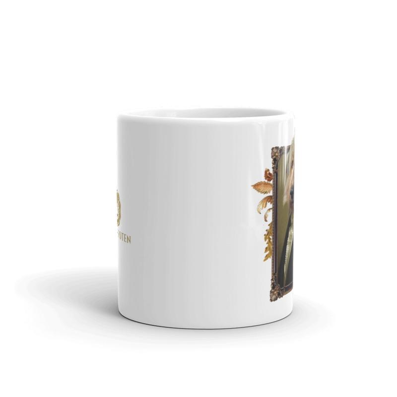 Haustier Tasse von Nobelpfoten von der Seite mit Haustierbild und Logo