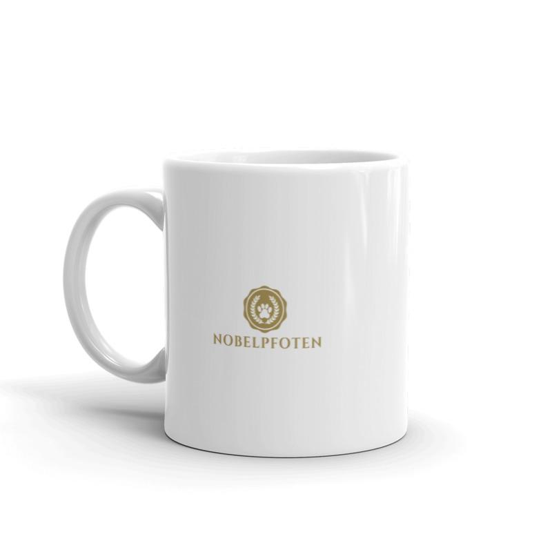 Rückseite einer Haustier Tasse mit Nobelpfoten Logo